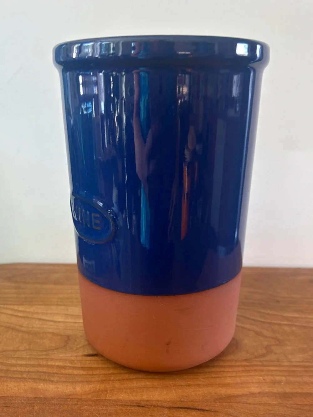 Terra Cotta Clay Earthenware Wine Brique Cooler Blue Enamel Dipped 7.5”x 4.75”